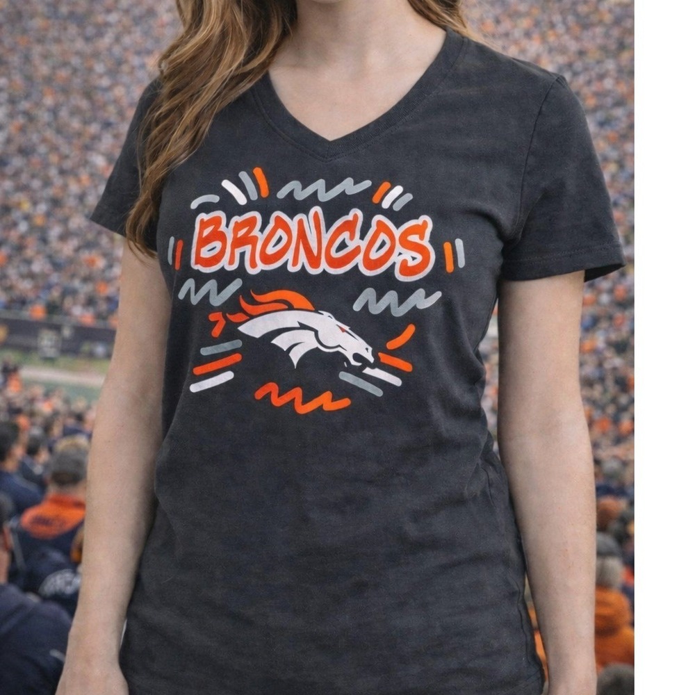 NFL Denver Broncos Girls XL V-Neck T-Shirt Team Apparel‎ Graphic Tee NWT